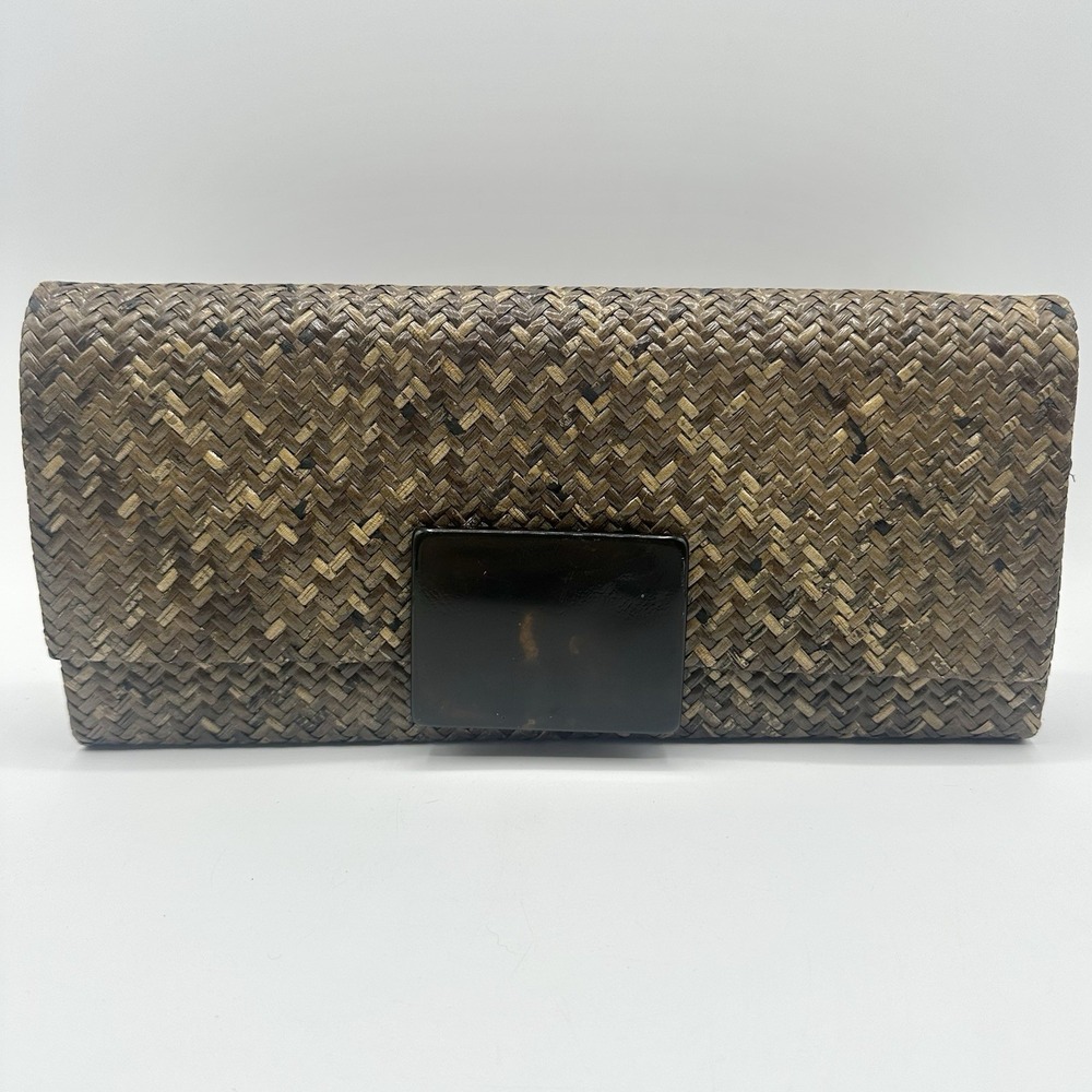 Vintage Gail Deloach Rattan Asiaphile Clutch Tortoiseshell Latch Purse Handbag